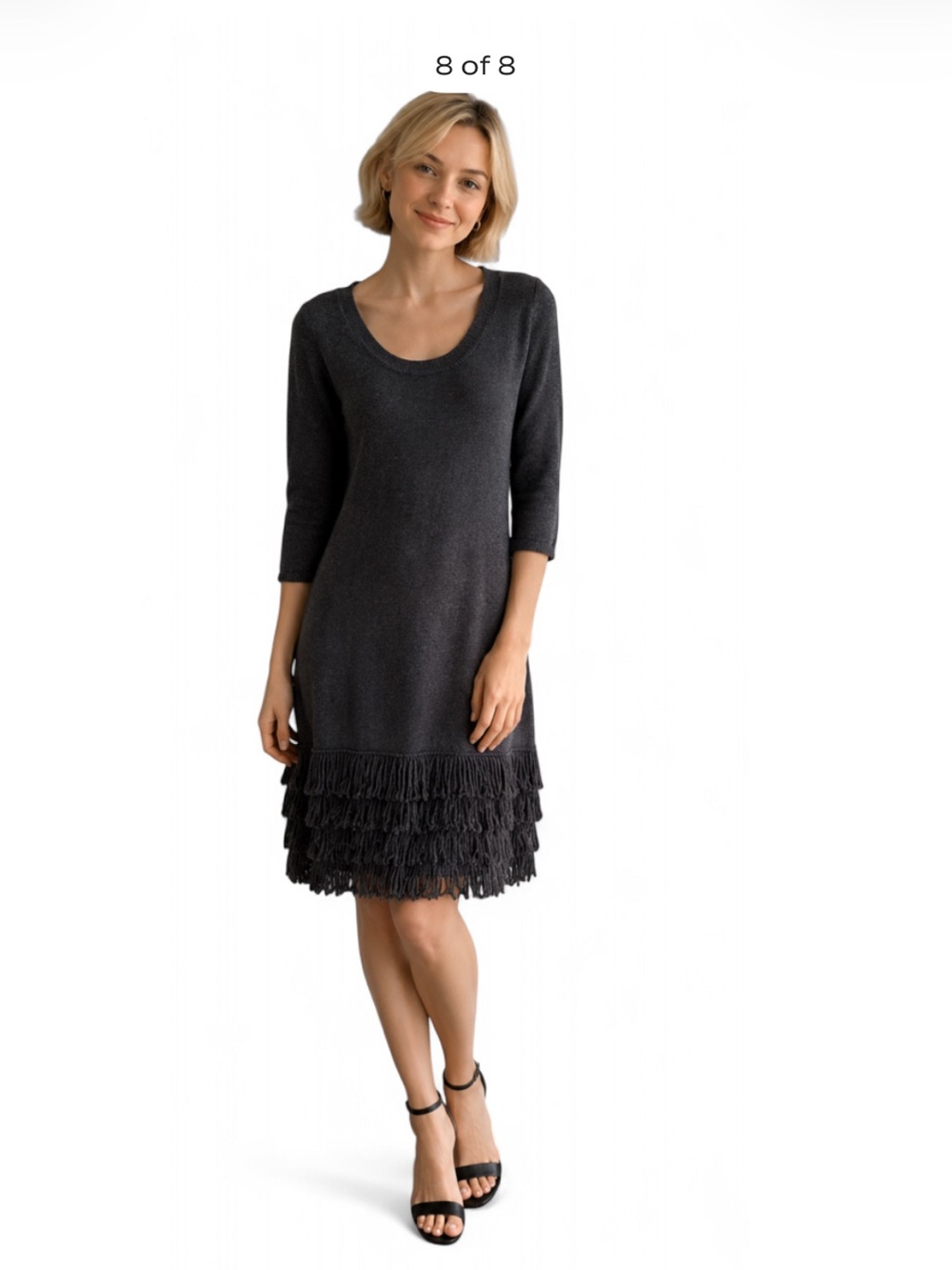 Calvin Klein Sweater Dress with Fringe Hem M